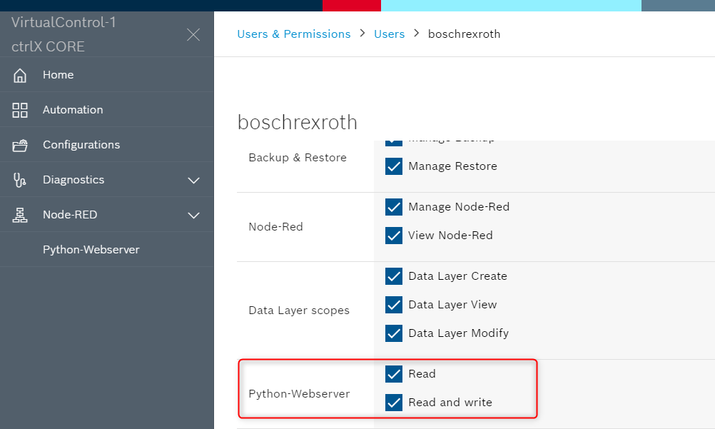 ctrlX User Permissions